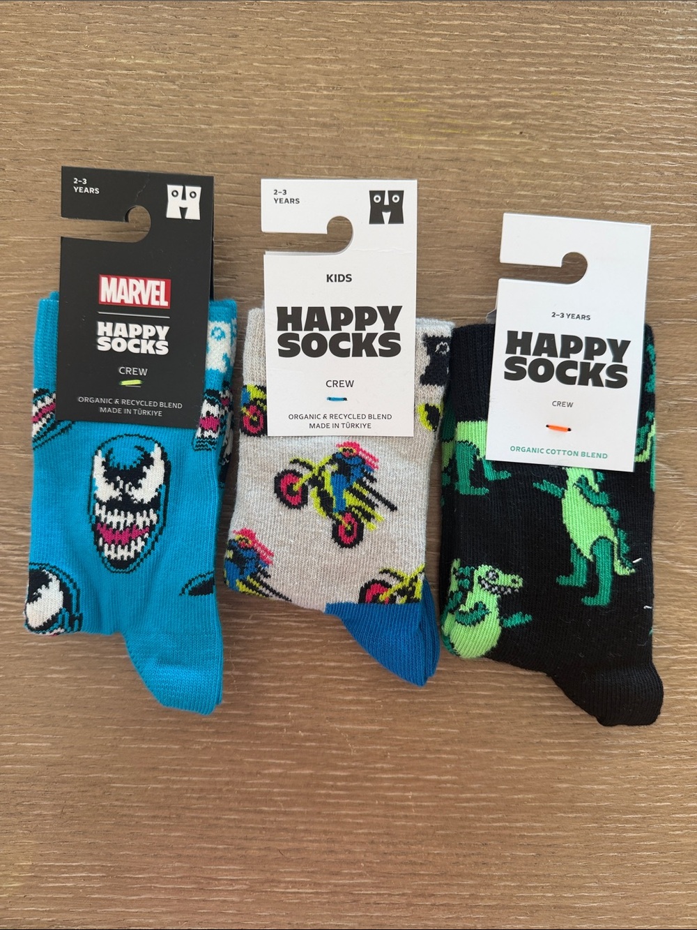 Happy Socks Kids Crew Socks - Blue Teal, Beige, Black with Multicolor Prints